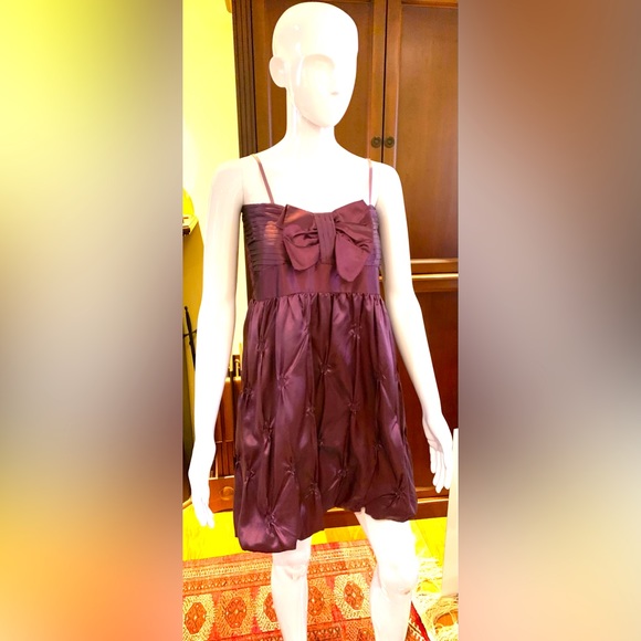 Beautiful shiny mini prom dress rose color big bow spagetthi straps elastic top - Picture 5 of 14